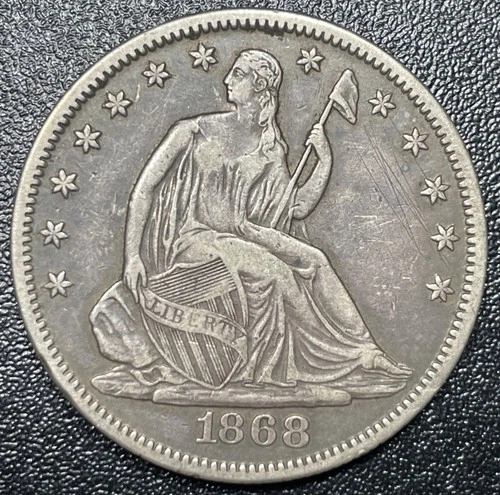 1868 Seated Liberty Half Dollar 50c High Grade Choice VF Very Fine Old Scratches