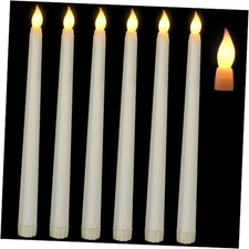  Ivory Flameless Plastic Taper Candles, 6 Pack Ivory, without Remote or Timer