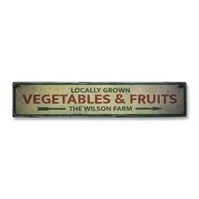 Locally Grown Vegetables & Fruit Arrow - Rustic Distressed Wood Sign