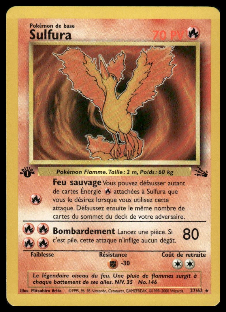 Pokemon Sulfura Moltres #27/62 1st Edition French Fossil 2000 NM