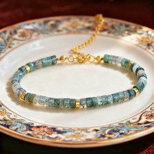 Natural Moss Agate Dainty Bracelet Handmade Gemstone Minimalist Healing Gift