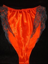 Vintage 80s Red Liquid Satin Wet Look French Hi-Cut Black Lace Panties M EUC