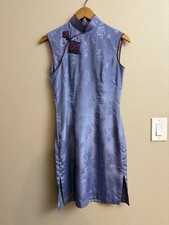 Vintage Lavender Cheongsam Qipao Satin Dress Asian Brocade Tea Size Small