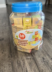 First Learning Wooden Alphabet Blocks - 50 Pieces Great Used Condition