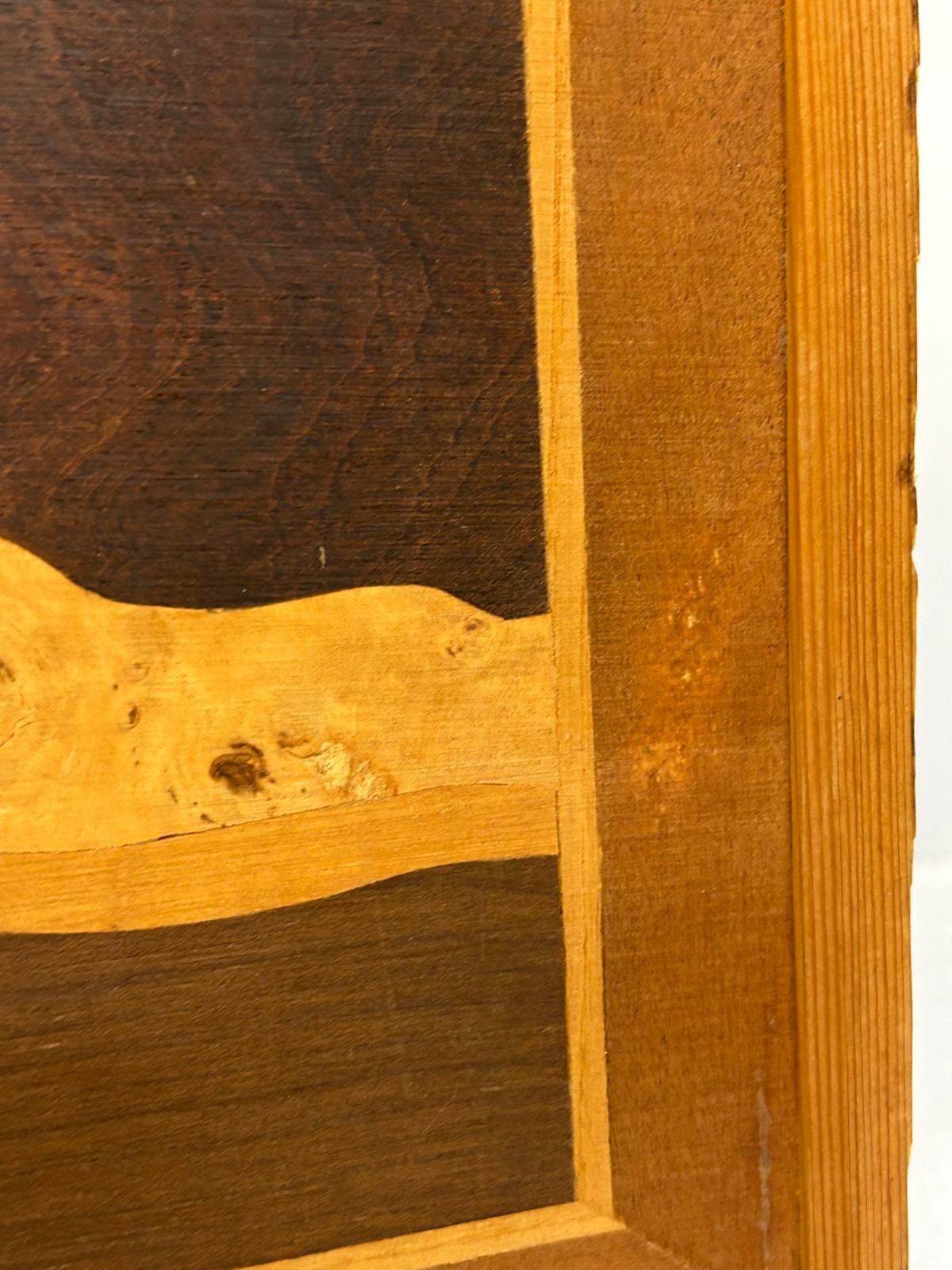 Vtg Inlay Inlaid Wood Marquetry Wall Art Town City Bridge Framed 30" x 18.25"