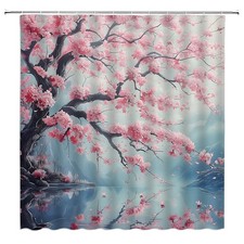 Cherry Blossom Shower Curtain Japanese Asian Oil Painting Abstract Art Pink F...