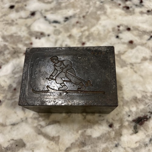 Vintage Large Steel Stamping Die With Man Skiing - Picture 1 of 10