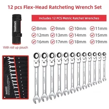 12PCS Ratcheting Wrench Set 72-Teeth Flex-Head Ratchet Combination Wrench US