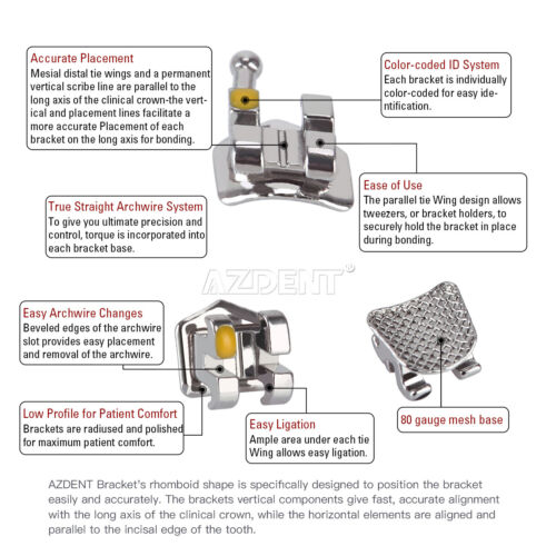 AZDENT Dental Ortodoncia Brackets Mini Estándar Roth MBT 022/018 Ganchos 3/345 EE. UU. - Imagen 3 de 11