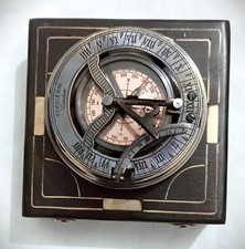 Antique Brass Compass Sundial WITH BOX London - Pocket Watch Style SAIM006