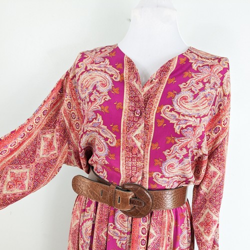 Conjunto Maxi Falda Blusa Top Seda Vintage Floral Cachemira Botón Largo Bufanda Rosa XL - Imagen 6 de 18