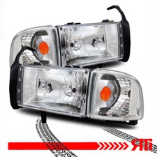 Clear Lens Chrome Headlights + Corner 4pc 94-01 Dodge Ram Truck 1500 2500 3500