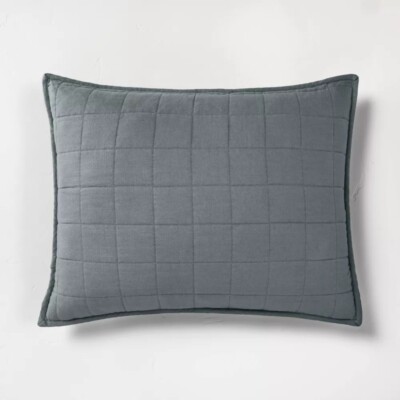 CASALUNA Standard Pillow Sham Heavyweight Linen Blend Quilted Dark Gray Color