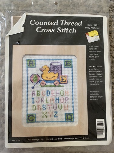 Counted Cross Stitch Kit Baby Alphabet Sampler 5x7 NeedleMagic Inc #940 Duck - Picture 2 of 11