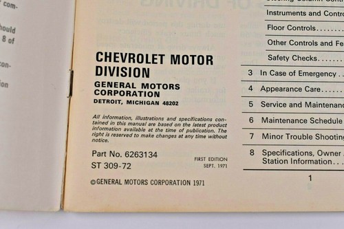 1972 Chevy Camaro Original Owners Manual and Jack Instruction Sticker For Trunk - Picture 3 of 12