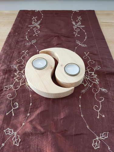 Teelichthalter, Kerzenständer Deko Massivholz Handarbeit Kiefernholz YingYang
