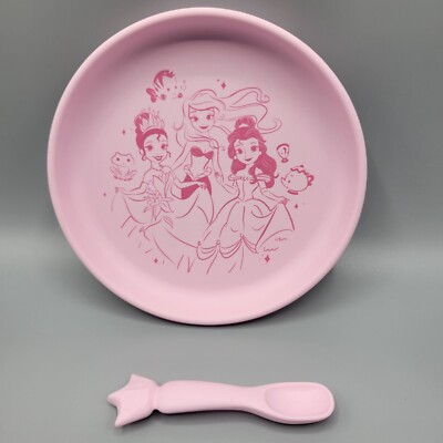 Disney Baby Princess Silicone Plate & Spoon Set Bumkins Pink 7'' Diameter