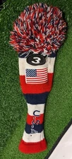 USA 3 Hybrid Golf Headcover Pom Red White Blue 🇺🇲