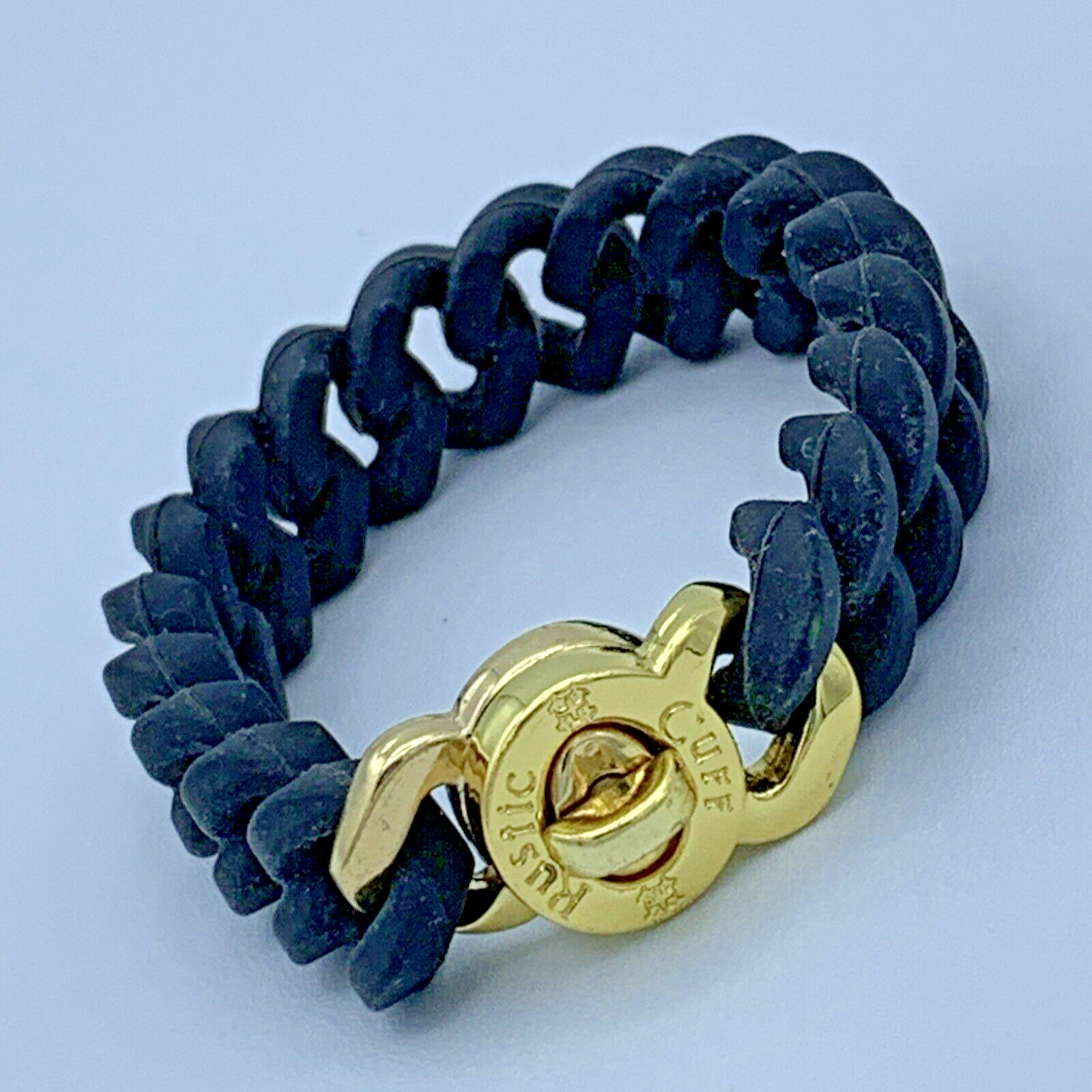 Rustic Cuff Black Rubber Stretchable Bracelet Wit… - image 3