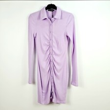 Pretty Little Thing - NEW - Purple Rib Ruched Shirt Dress - UK 8