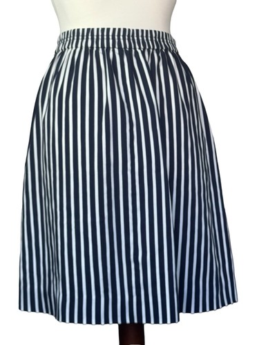 Gonna corta donna J Crew UK 6 sacchetti di carta vita a righe blu navy bianco tasche pieghettate - Foto 4 di 12