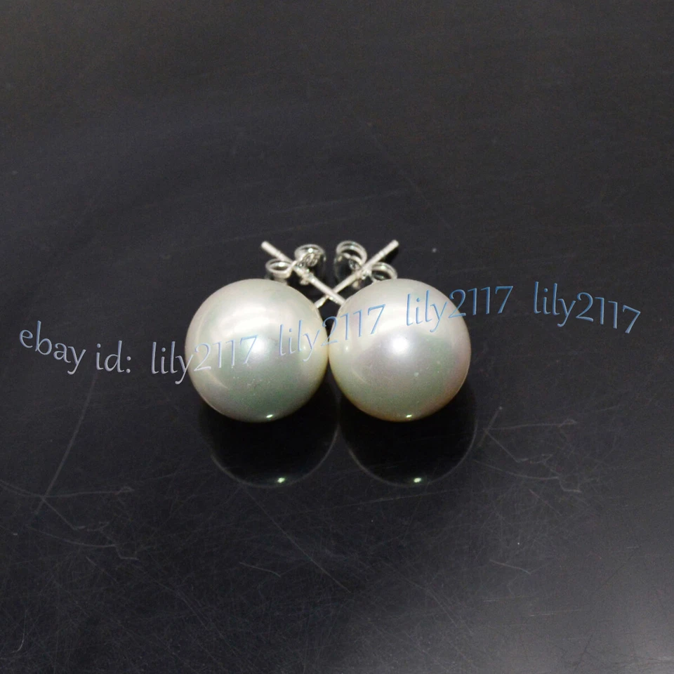 8 pares de aretes redondos de plata concha multicolor del Mar del Sur de 10/12/14 mm Foto 4 de 4