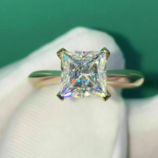 3.Ct Princess Cut Moissanite Solitaire Engagement Ring 14k Yellow Gold Plated
