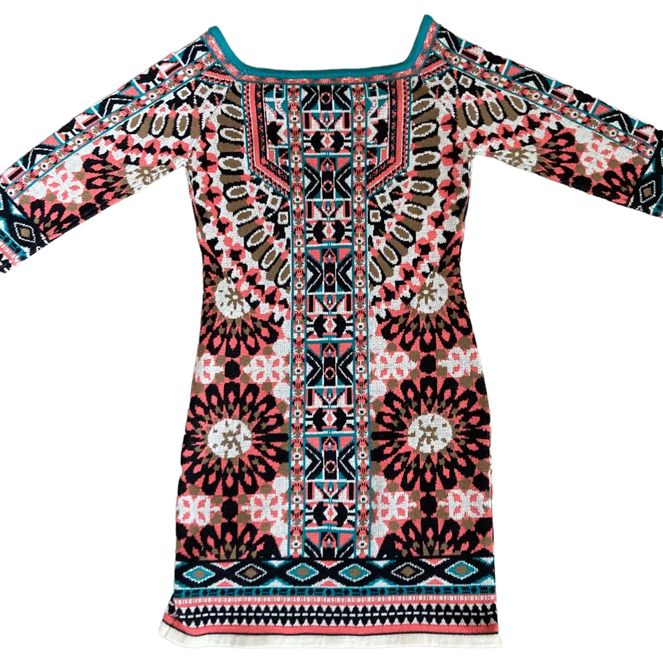 Vestido Suéter Flying Tomato Anthropologie Mujer Pequeño Manga Larga Patrón Azteca Foto 2 de 4