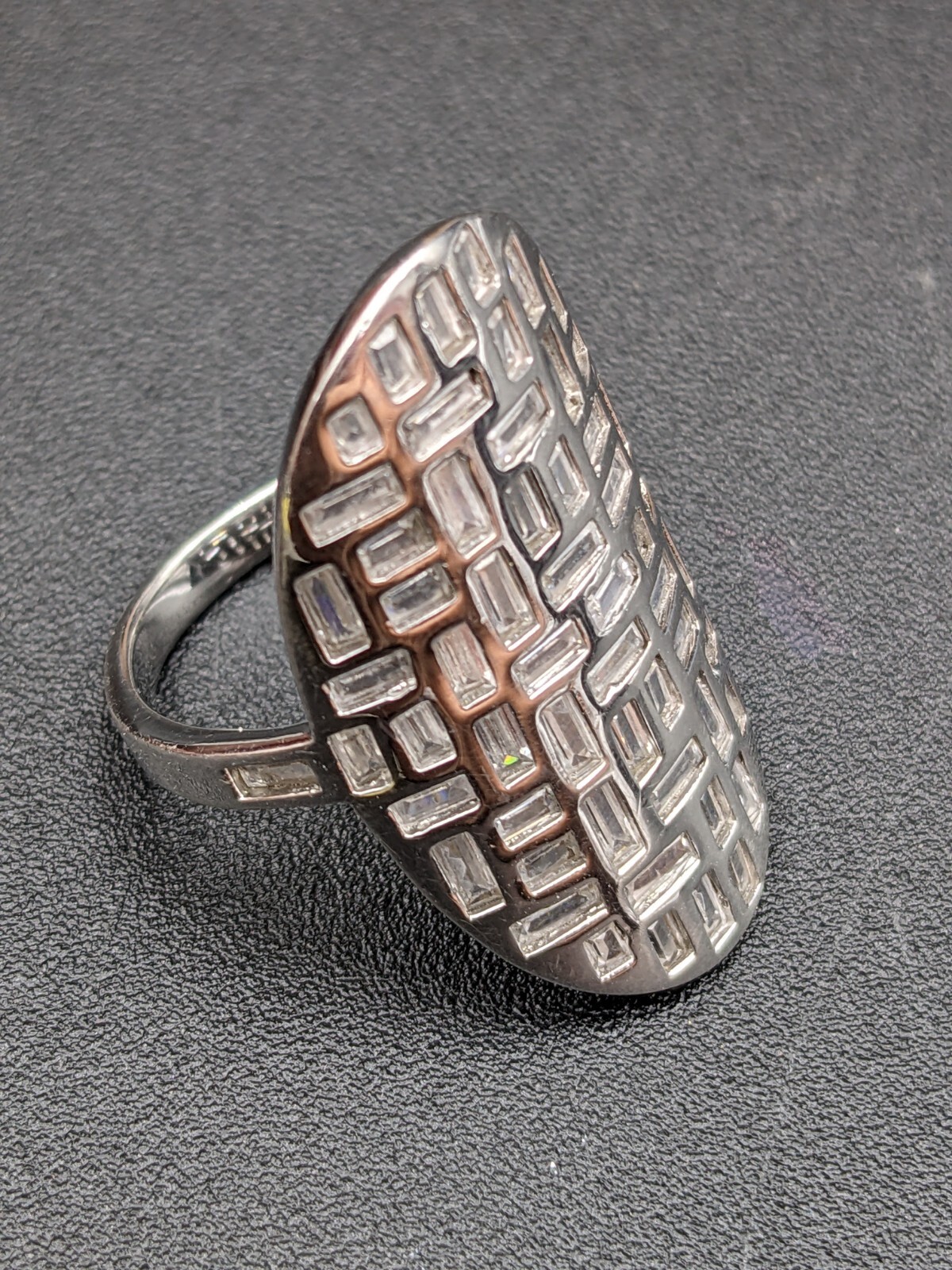 Sterling Silver Statement Ring w/ Geometric Cryst… - image 4