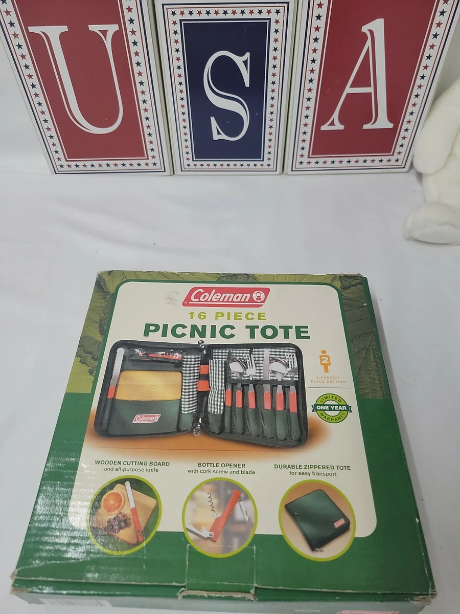 NEW Coleman 16 Piece Picnic Tote 2 Person cutlery Place Setting