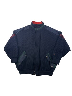 Vintage marineblaue schwere Jacke mit durchgehendem Reißverschluss aus Wolle im Yachtstil L strukturiertes Wellenmuster