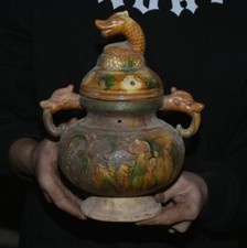 10" Old China Tang sancai Porzellan Dynastie Palace Dragon Beast Weihrauchbrenne