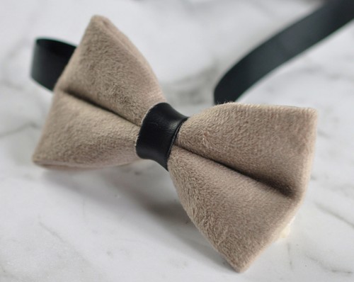 Father Son Match Handmade Mink Pavilion Beige Velvet Bow Tie Bowtie Wedding - Picture 3 of 18