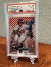 2018 Topps High Tek Ronald Acuna Jr Rookie Rainbow Foil Red 02/10 PSA 9