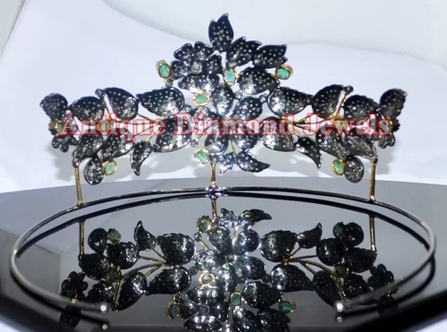 16,10ct Rosenschliff Diamant 925 Silber Smaragd Viktorianischer Look Hochzeit Diadem Krone - Bild 9 von 11