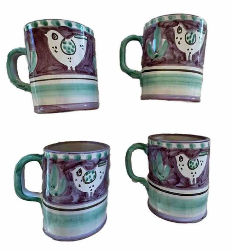 Set 4 Solimene Vietri Campagna Purple Chicken Coffee Mug
