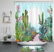 Tropical Summer Plants Flower Cactus Shower Curtain Bathroom Accessory Sets