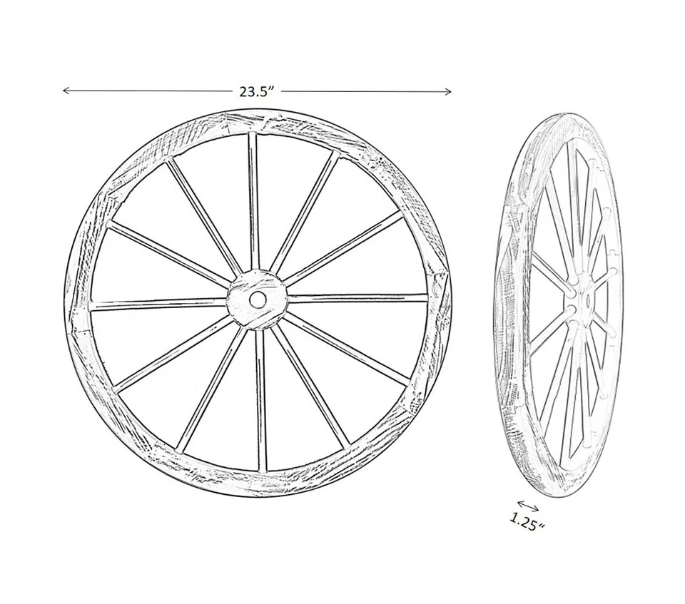 24 in Steel-rimmed Wooden Wagon Wheels - Decorative Wall Decor, Set of Two - Image 4 of 4