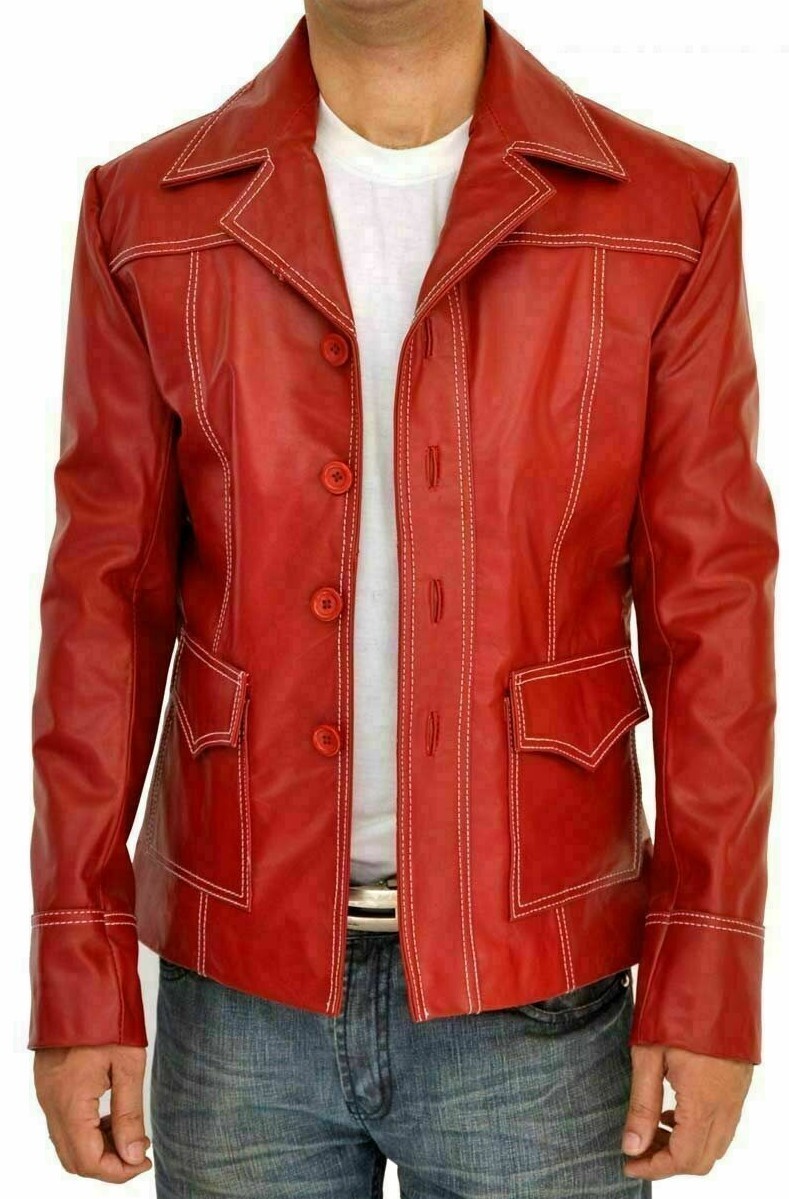 Brad Pitt Fight Club Tyler Durden FC Red Leather Jacket for Men