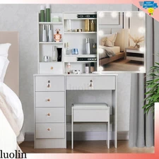 Vanity Set 10 LED Lighted Mirror Dressing Table Desk&Stool  w/ 6 Drawers Dresser