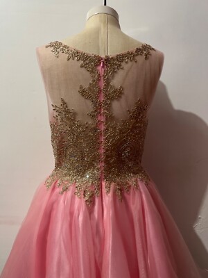 Juliet fashion party short quinceanera light pink & gold tulle dress size M  L | eBay