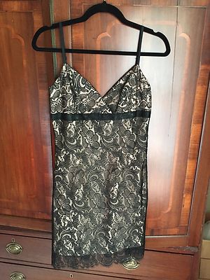 BCBG Maxazria Eyelash Lace 90's style Slip dress, Black/Nude, Size 6 | eBay