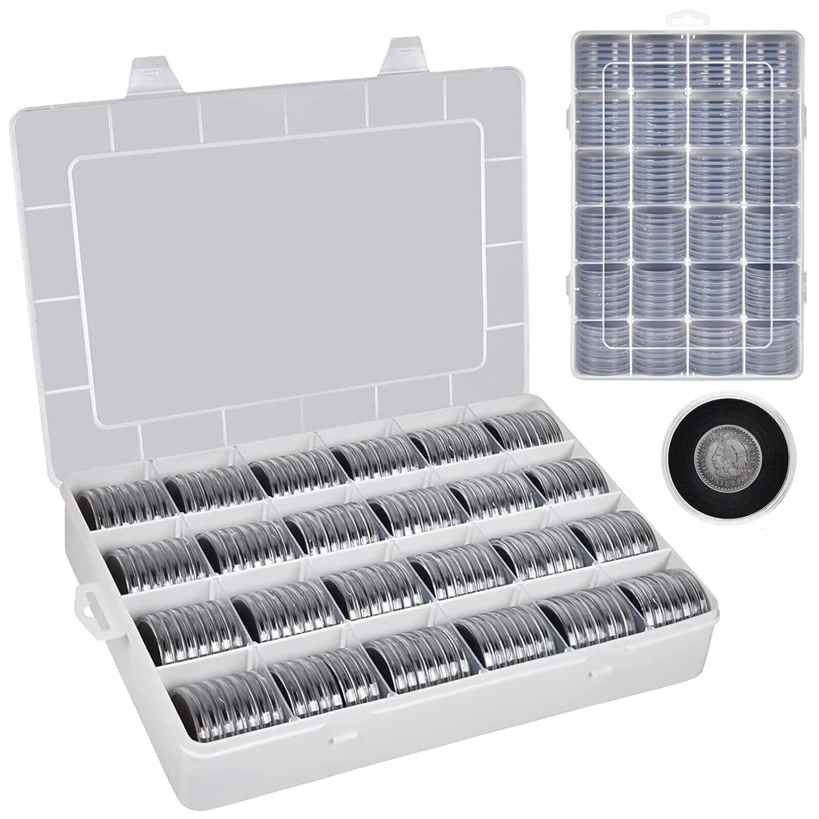 168 Pcs 46mm Coin Capsules Case with Foam Gasket and Plastic Storage Organize...
