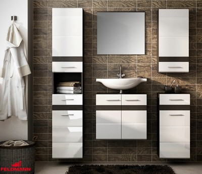Bad Set Badezimmer Komplett 5 Teilig Eiche Dunkel Weiss Hochglanz 168915 Ebay