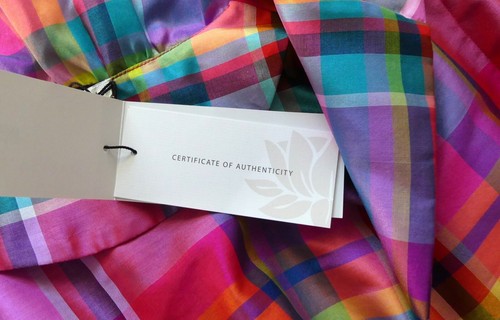 Camicetta Marisa Baratelli 100% seta multicolore a quadri top cravatte da polso USA taglia 12 - Foto 20 di 22