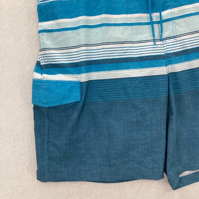 Sonoma Mens Size 2XL Blue Stripped Swim Trunks Utility Pocket