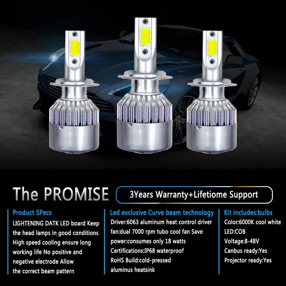 2X H7/H4/H3/H1/H11/9005/9006/9004 LED C9 Car Headlights Kits  Bulbs 6000K White - Image 4 of 4