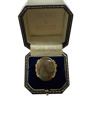 Achat Ring Gold auf Silber Achat Cabochon Blattring Achat 925 Silberring - Größe P