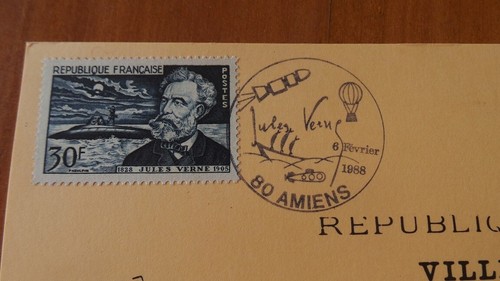 RARE - FAC-SIMILE Election de jules Verne au conseil municipal d'Amiens + timbre - Afbeelding 2 van 2
