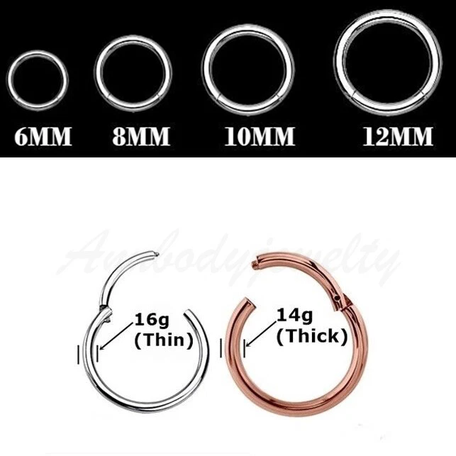 20G 18G 16G 14G Steel HINGED Segment Nose Ring Septum Clicker Daith Hoop - Image 3 of 3